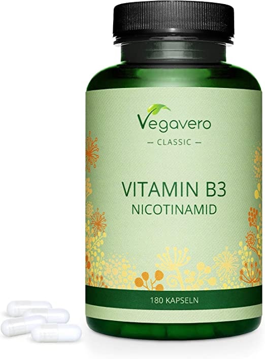 Produktbild von Vegavero VITAMIN B3 NIACIN Vegavero Hochdosiert: 500 mg Nicotinamid pro Kapsel Flushfree 180 Kapseln Vegan & Ohne Zusatzstoffe