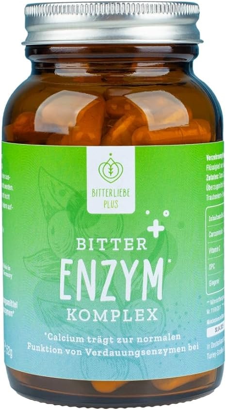 Produktbild von Bewertung BitterLiebe Bitter Enzym Komplex Kapseln mit Calcium und 5 Verdauungsenzymen gegen Blähungen mit Papain, Lactase, Alpha-Amylase, Lipase und Protease