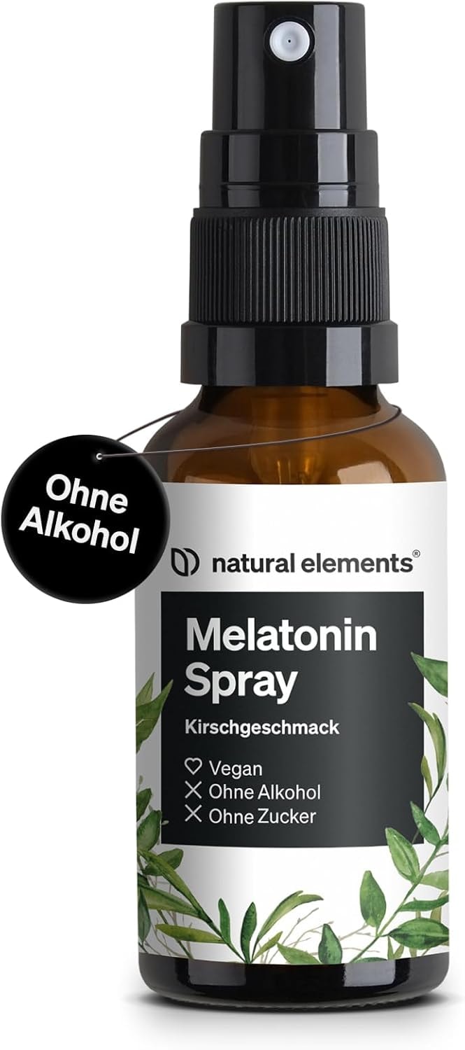 Produktbild von Bewertung natural elements Melatonin Spray Kirsche 0,5 mg Melatonin pro Tagesdosis Zuckerfrei mit Vitamin B1 und B6 30 ml, vegan in Deutschland produziert
