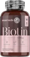Produktbild von MaxMedix Biotin Tabletten - 12.000mcg Vitamin B7 für 1 Jahr Vorrat - 365 Tabletten für Haare, Haut und Nägel - Geprüfte Inhaltsstoffe & Vitamin Biotin Vegan - Haar Vitamine und Bartwuchs - Von MaxMedix