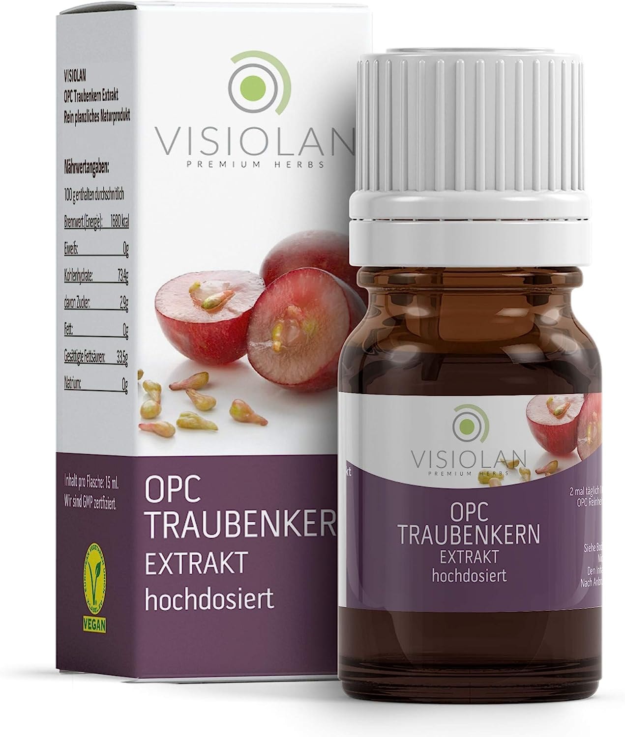 Produktbild von Bewertung VISIOLAN OPC Traubenkernextrakt hochdosiert 15ml reich an natürlichen Polyphenolen reines OPC (mind. 99,5%) höchste Bioverfügbarkeit