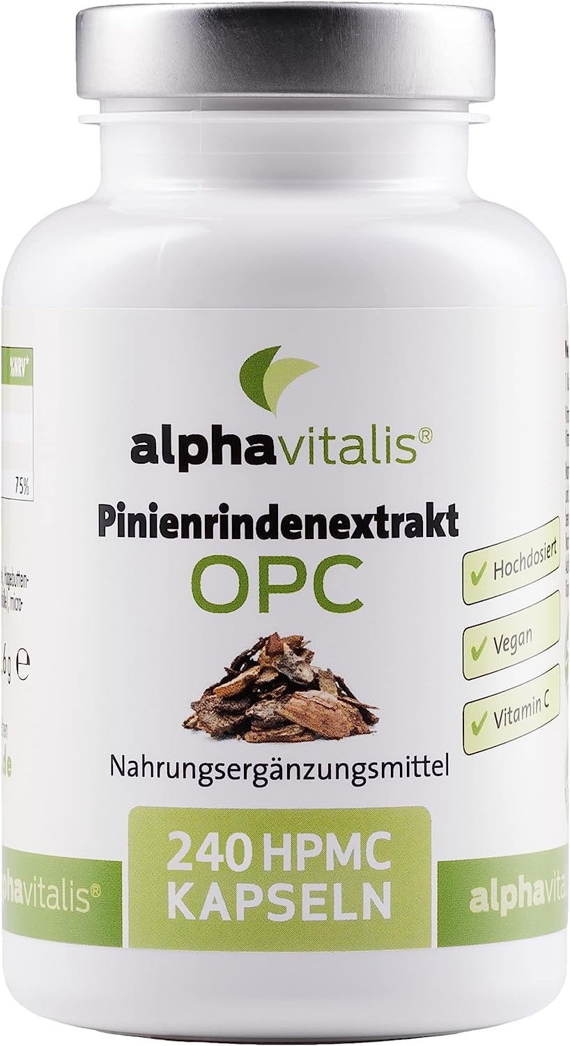 Produktbild von Bewertung alphavitalis 500 mg Pinienrindenextrakt Kapseln mit OPC natürliches Vitamin C ohne Magnesiumstearat laborgeprüft 240 Kapseln vegan & hochdosiert