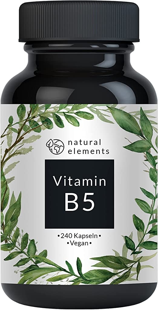 Produktbild von natural elements Vitamin B5 hochdosierte 500 mg Pantothensäure pro Kapsel 240 Kapseln vegan natürlich laborgeprüft in Deutschland produziert