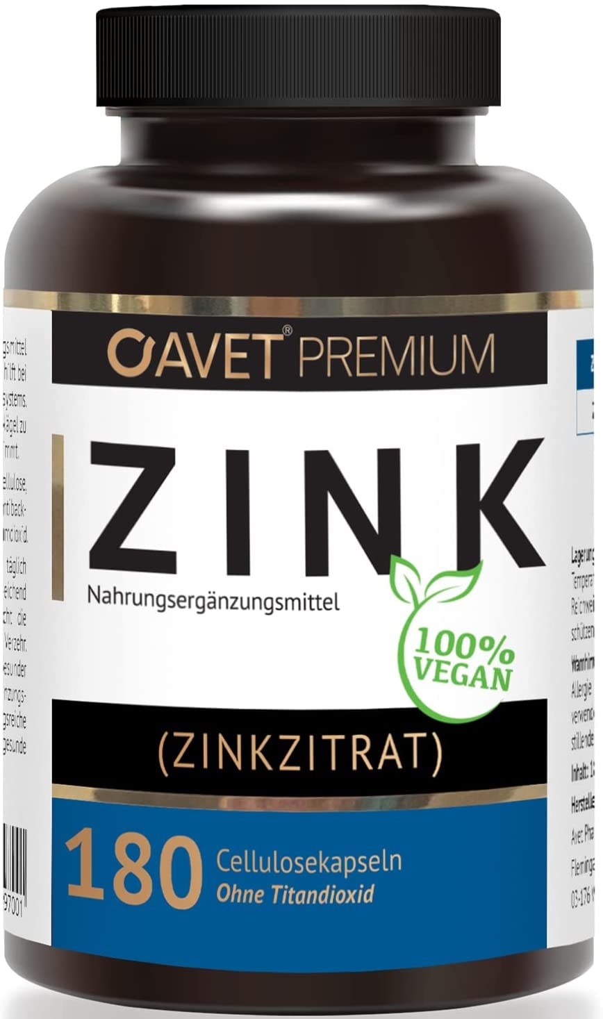 Produktbild von Avet Pharma Zink 180 Kapseln | Zinkzitrat, 100% Vegan, ohne Titandioxid | 15mg pro 1 Kapsel