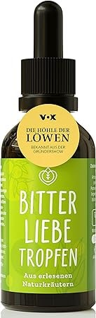 Produktbild von Bewertung BitterLiebe Original Bitterstoffe Tropfen 50ml aus Die Höhle der Löwen hochdosierte Bittertropfen nach Hildegard von Bingen Made in Germany