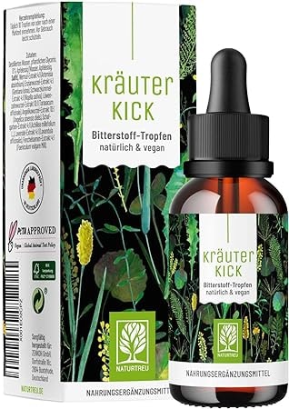 Produktbild von Bewertung NATURTREU Bitterstoffe Tropfen ohne Alkohol 50ml Vegan Kräuterkick Bitterkräuter Elixier Bittertropfen alkoholfrei von NATURTREU nach Hildegard von Bingen
