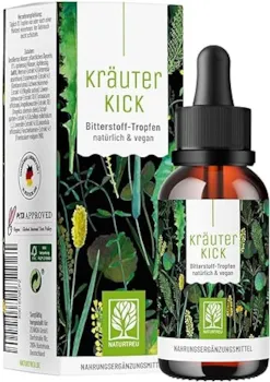 Produktbild von Bewertung NATURTREU Bitterstoffe Tropfen ohne Alkohol 50ml Vegan Kräuterkick Bitterkräuter Elixier Bittertropfen alkoholfrei von NATURTREU nach Hildegard von Bingen