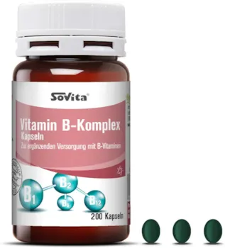 Produktbild von SoVita Active Vitamin B-Komplex Kapseln mit Vitamin B12 und Folsäure, Nahrungsergänzungsmittel, 200 Kapseln