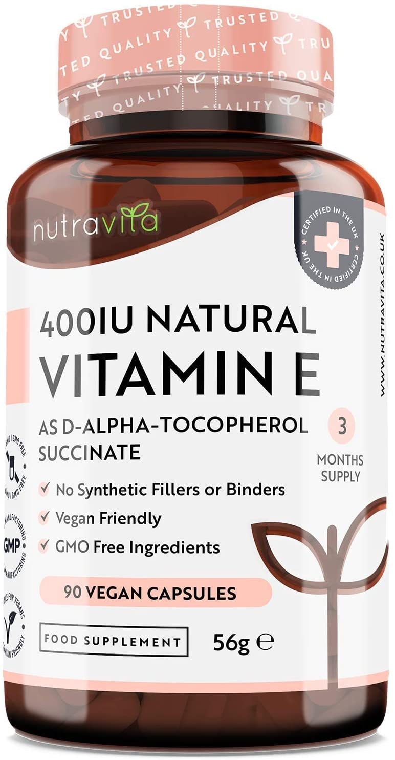 Produktbild von nutravita Vitamin E 400IU D-Alpha Tocopherol 100% natürliches Vitamin E 90 vegane Kapseln hochabsorbierbar 3 Monatsvorrat schützt die Zellen vor oxidativem Stress Hergestellt von Nutravita