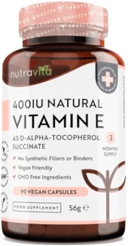 Produktbild von nutravita Vitamin E 400IU D-Alpha Tocopherol 100% natürliches Vitamin E 90 vegane Kapseln hochabsorbierbar 3 Monatsvorrat schützt die Zellen vor oxidativem Stress Hergestellt von Nutravita
