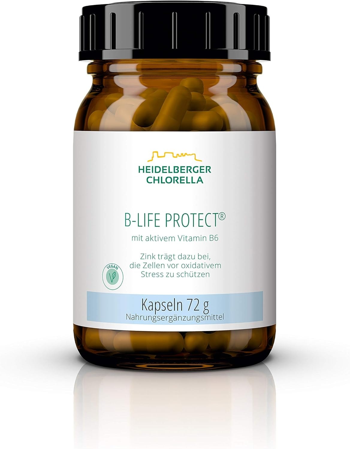 Produktbild von Bewertung Heidelberger Chlorella B-Life Protect Kapseln mit aktivem Vitamin B6 Pyridoxal-5-Phosphat vegan hochdosiert hohe Bioverfügbarkeit 72 g 120 Kapseln PZN 09489847