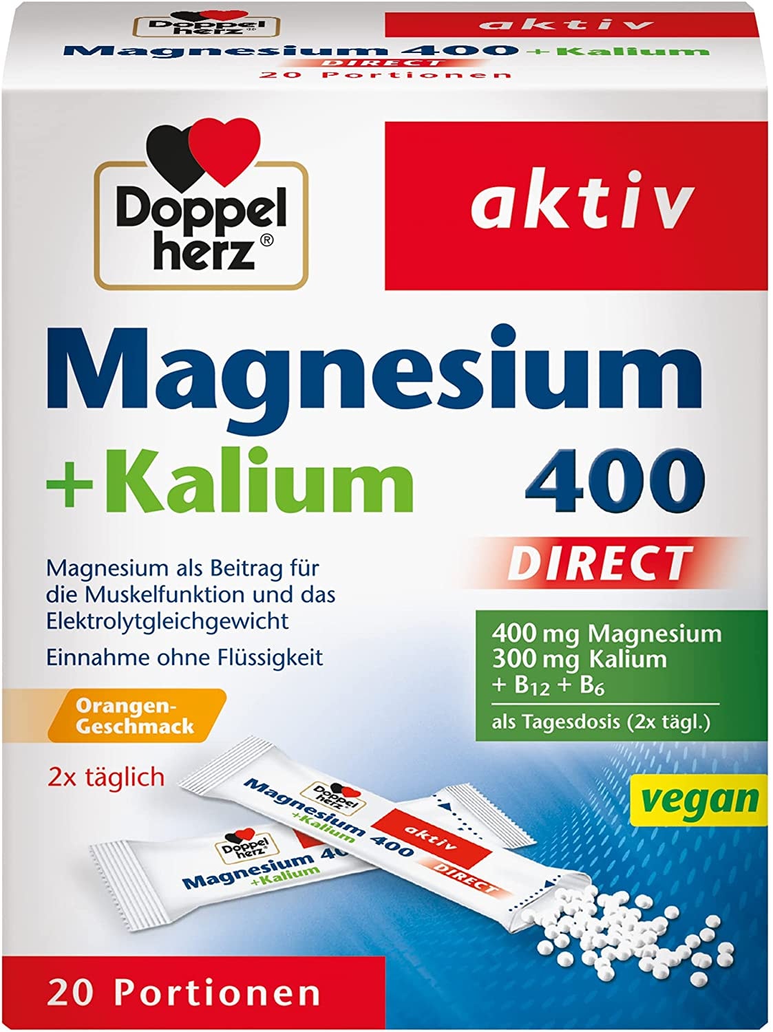 Produktbild von Doppelherz Magnesium 400 + Kalium DIRECT – für die normale Muskelfunktion und Nervensystem – 20 Sachets