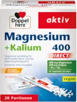 Produktbild von Doppelherz Magnesium 400 + Kalium DIRECT – für die normale Muskelfunktion und Nervensystem – 20 Sachets