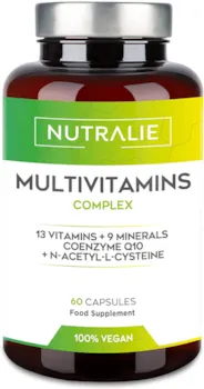 NUTRALIE - Multivitamin-Kapseln 29 Essentielle Nährstoffe Vegan | Vitamine A, B, C, D, E, K, Biotin, L-Cystein, Coenzym Q10 und 9 Mineralstoffe | Multivitamin-Komplex 60 Kapseln | Nutralie
