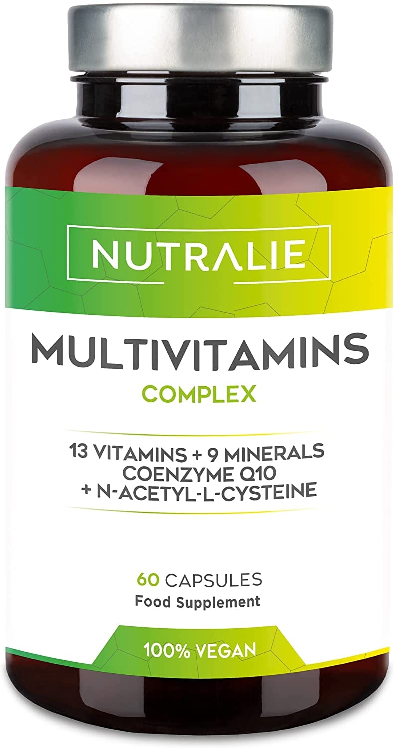 Produktbild von NUTRALIE - Multivitamin-Kapseln 29 Essentielle Nährstoffe Vegan | Vitamine A, B, C, D, E, K, Biotin, L-Cystein, Coenzym Q10 und 9 Mineralstoffe | Multivitamin-Komplex 60 Kapseln | Nutralie