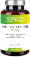 Produktbild von NUTRALIE - Multivitamin-Kapseln 29 Essentielle Nährstoffe Vegan | Vitamine A, B, C, D, E, K, Biotin, L-Cystein, Coenzym Q10 und 9 Mineralstoffe | Multivitamin-Komplex 60 Kapseln | Nutralie