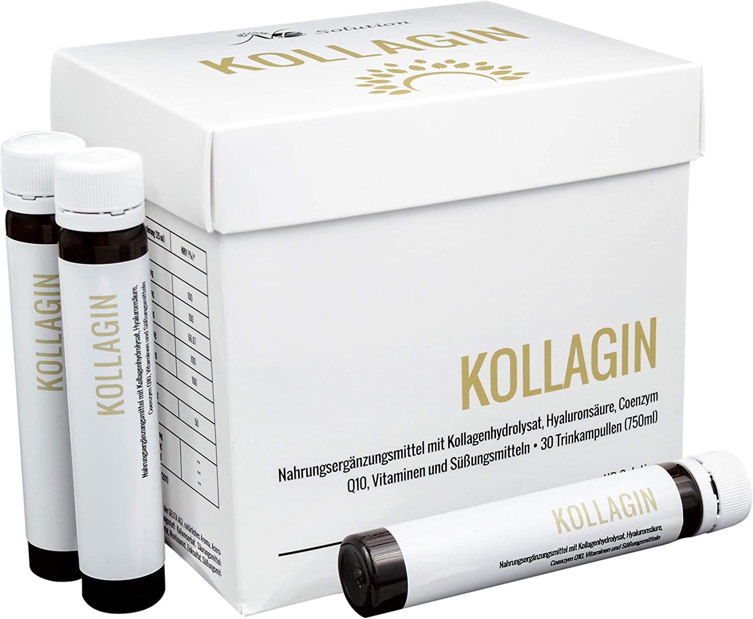 Produktbild von CDF Sports & Health Solutions Kollagin Kollagen Trinkampullen 30 Stk mit Markenrohstoff VERISOL Kollagen Und Q10 Und Hyaluronsäure Und Zink Und Vitaminen Für Eine Schöne Gesunde Haut