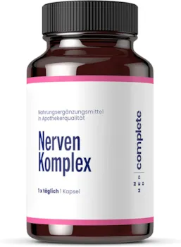 Med Complete NERVEN KOMPLEX - Vitamin B Kapseln hochdosiert, entwickelt von Apothekern mit B12 Biotin Pflanzen-Extrakten und Magnesium, bei Stress und schlechtem Schlaf, Schlafstörung, ohne Zusätze