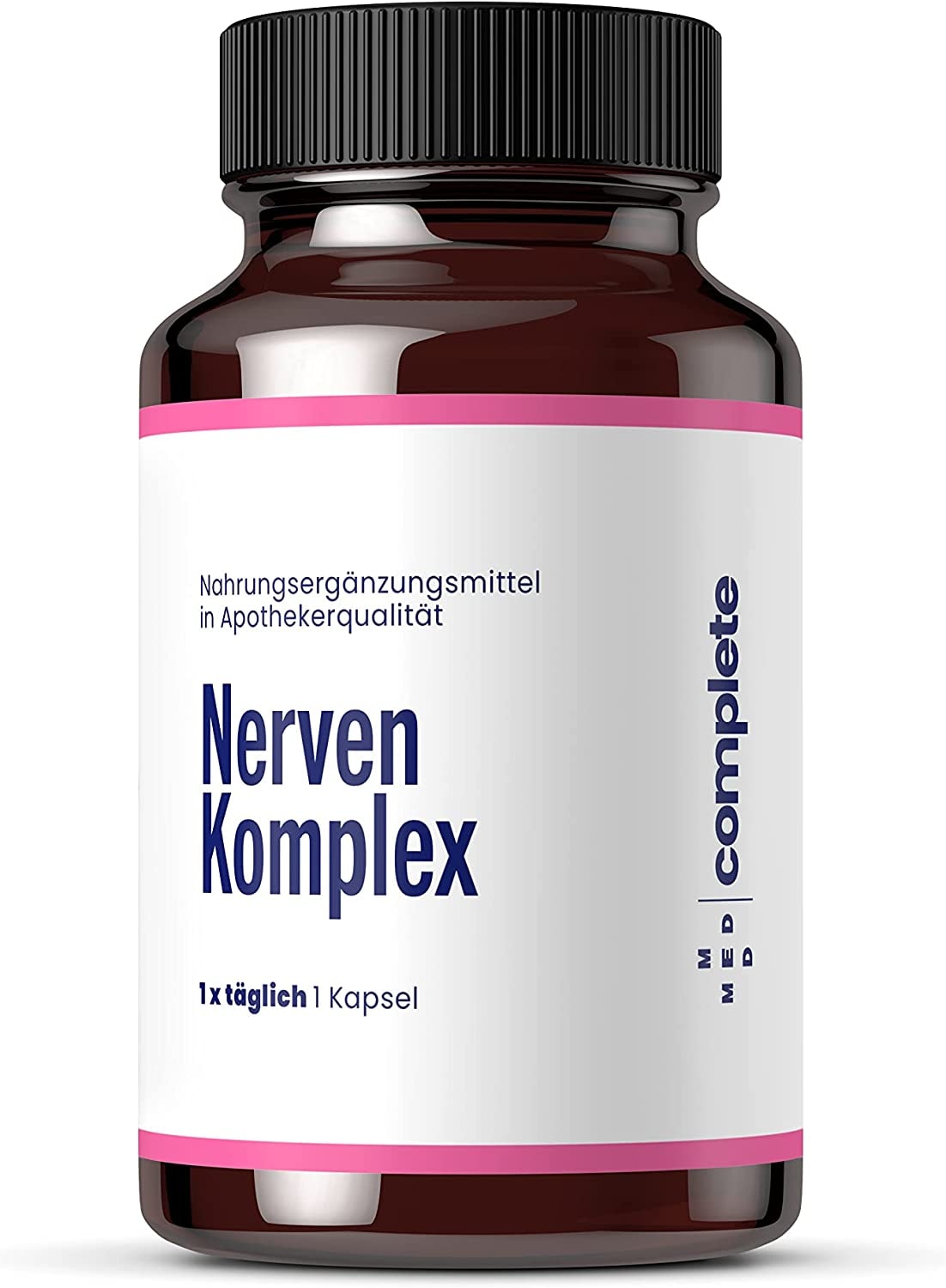 Produktbild von Med Complete NERVEN KOMPLEX - Vitamin B Kapseln hochdosiert, entwickelt von Apothekern mit B12 Biotin Pflanzen-Extrakten und Magnesium, bei Stress und schlechtem Schlaf, Schlafstörung, ohne Zusätze