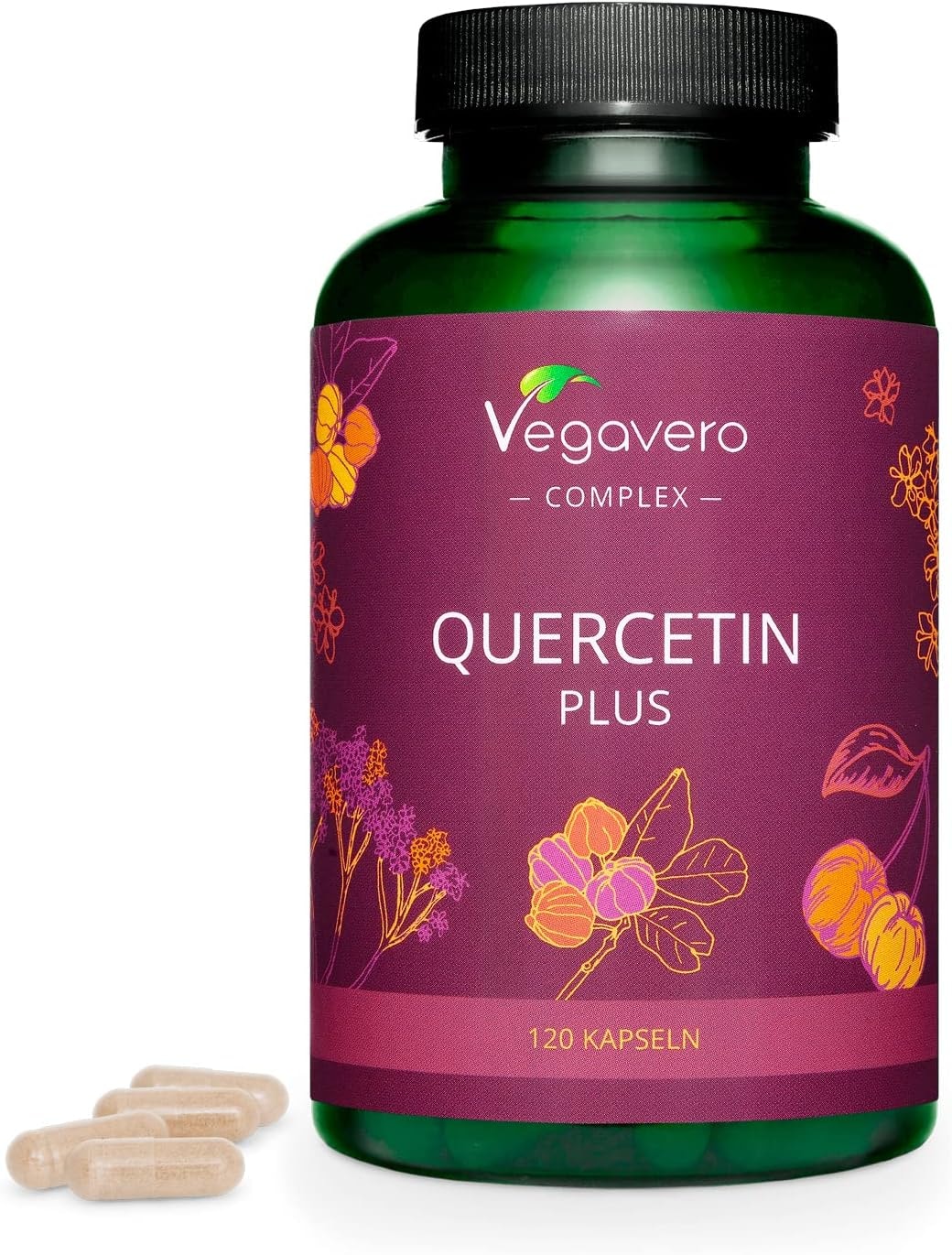 Produktbild von Bewertung Vegavero Quercetin Bromelain Komplex HOCHDOSIERT mit Vitamin C Holunder Immunsystem stärken magensaftresistente DRCaps Laborgeprüft  Vegan Ohne Zusatzstoffe Deutsche Produktion Vegavero