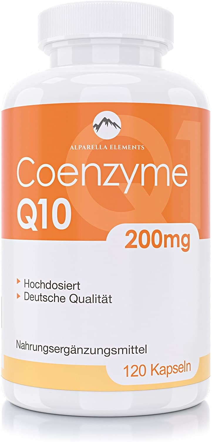 Produktbild von Alparella Elements Coenzym Q10 Supplement Hochkonzentriert - 100% Vegan - 200 mg Q10 pro Kapsel - 4 Monatsvorrat mit 120 Kapseln pro Packung