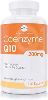 Produktbild von Alparella Elements Coenzym Q10 Supplement Hochkonzentriert - 100% Vegan - 200 mg Q10 pro Kapsel - 4 Monatsvorrat mit 120 Kapseln pro Packung