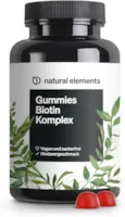 Produktbild von Bewertung natural elements Biotin Haar Gummies 120 vegane zuckerfreie Gummibärchen mit 5000 μg Biotin pro Tagesdosis mit Himbeergeschmack in Deutschland produziert & laborgeprüft