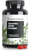 natural elements Biotin Haar Gummies 120 vegane zuckerfreie Gummibärchen mit 5000 μg Biotin pro Tagesdosis mit Himbeergeschmack in Deutschland produziert & laborgeprüft