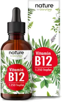 Produktbild von GloryFeel Vitamin B12 Tropfen 50ml 1250 Tropfen hochdosiert - Beide Aktivformen Methyl- & Adenosylcobalamin - Alkoholfrei & vegan - Hoch bioverfügbar Laborgeprüft ohne Zusätze in Deutschland hergestellt