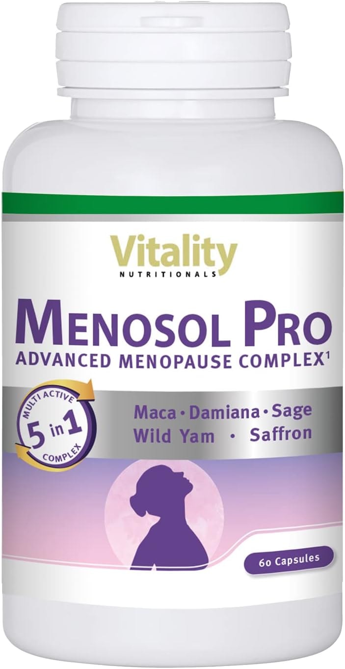 Produktbild von Bewertung Menosol Pro Vitality Wechseljahre Menopause 60 Kapseln mit Salbei Vitamin B6 für Hitzewallungen Natürlich und Hormonfrei Vitality Nutritionals by VitaminExpress