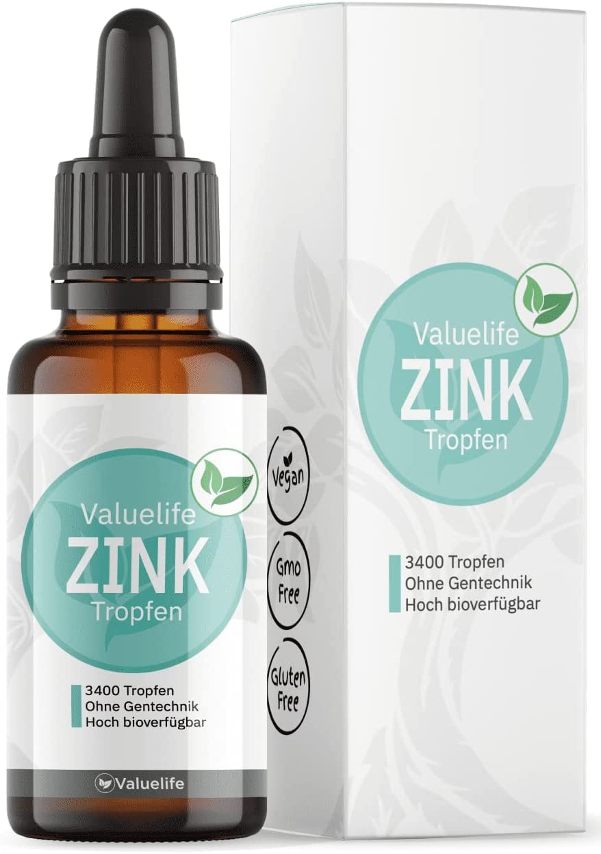 Produktbild von Valuelife Zink Tropfen I 3400 Tropfen aus 100ml I Ohne Konservierungsstoffe & ohne Gentechnik I Vegan, hochdosiert, bioverfügbar mit ionisiertem Zinksulfat I von VALUELIFE Besuchen Sie den Valuelife-Store