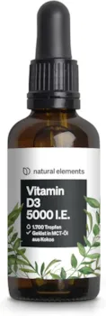 Produktbild von Bewertung natural elements 50ml Vitamin D3 5000 I.E. pro Tropfen Laborgeprüfte 1700 Tropfen Variante des mehrfachen Siegers 2019/2020 in MCT-Öl aus Kokos hochdosiert flüssig