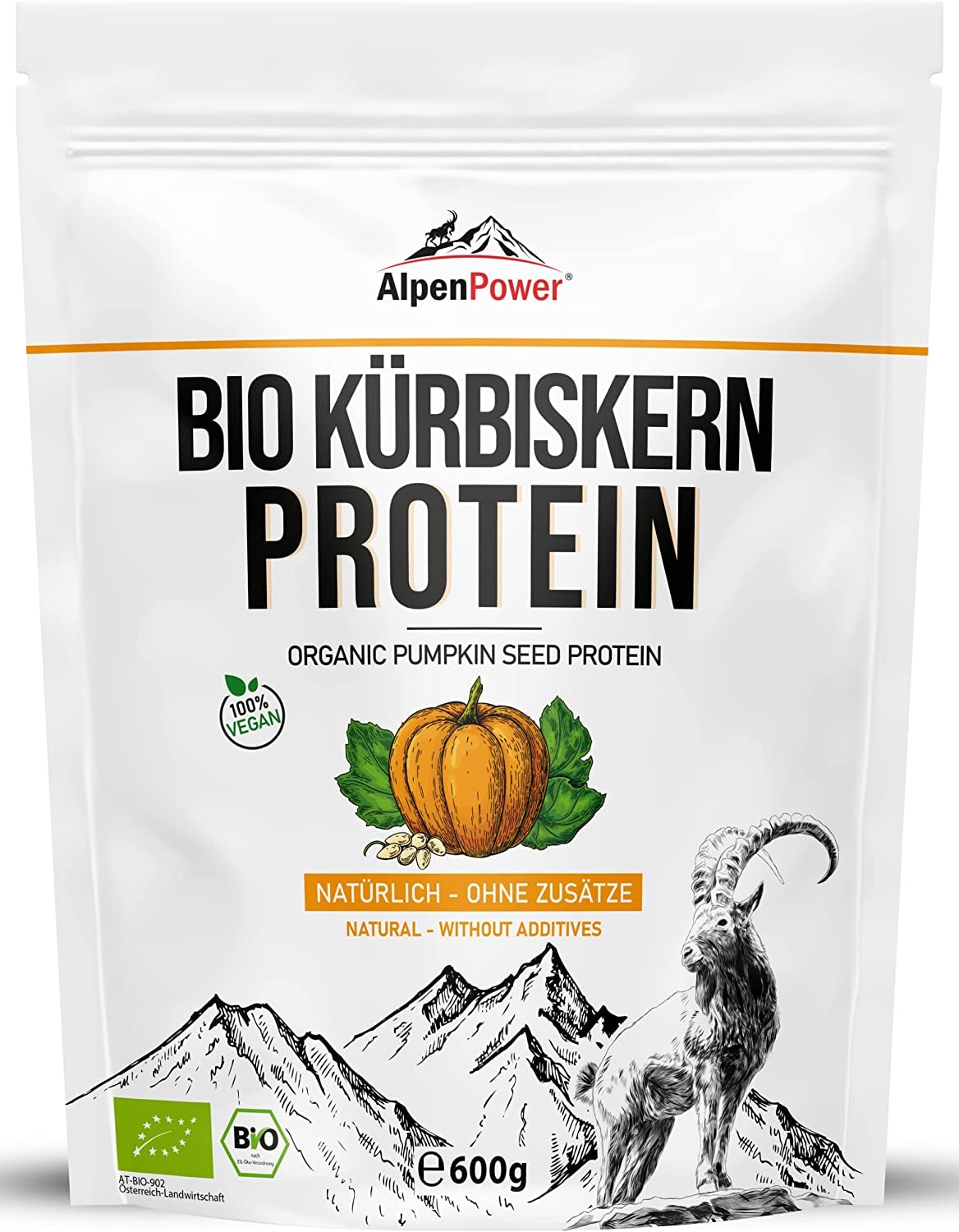 Produktbild von Bewertung AlpenPower BIO KÜRBISKERNPROTEIN aus Österreich 600g 100% reines Kürbiskernprotein ohne Zusatzstoffe I Vegan & Low Carb I Hochwertiges Eiweißpuvler I Vielseitig anwendbar