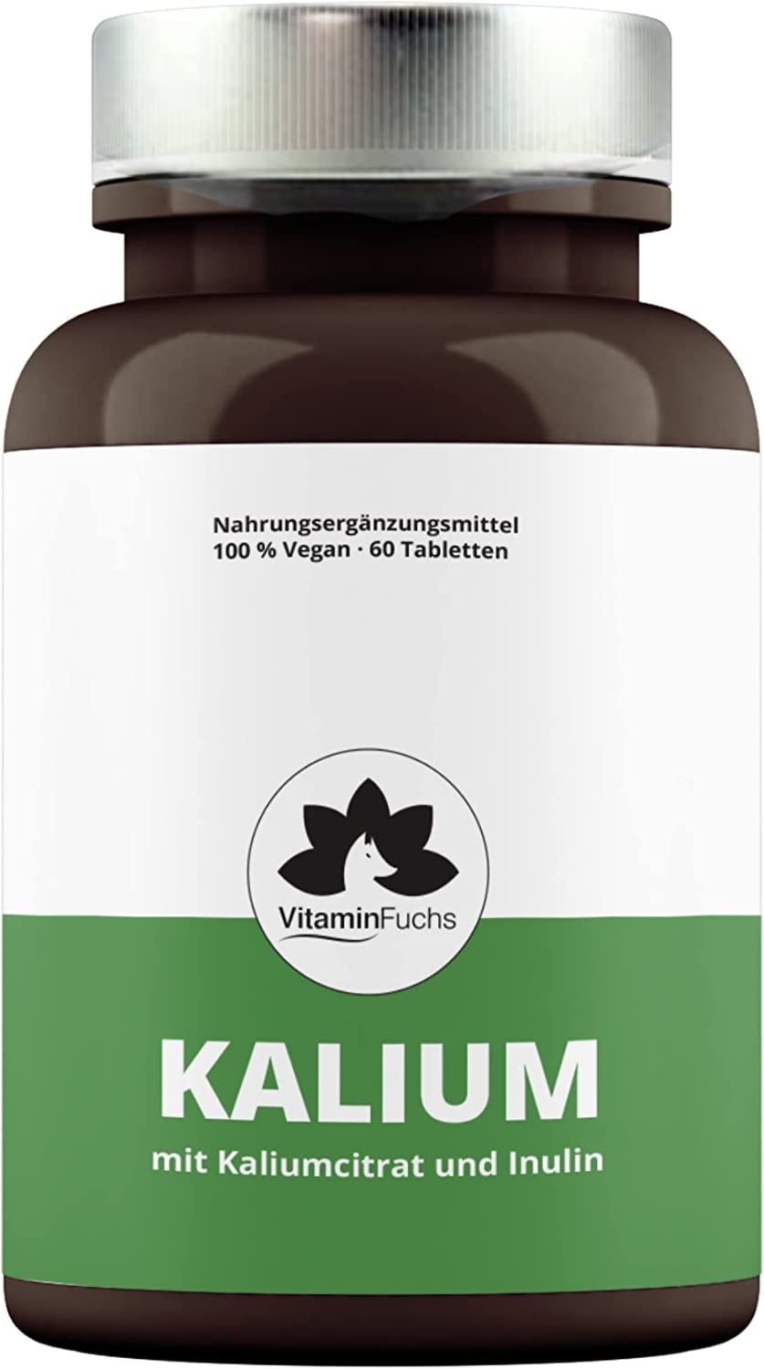 Produktbild von VitaminFuchs Kalium Tabletten hochdosiert mit Retard Funktion - 1000 mg Kalium und 240 mg Inulin je Tablette, ideal für Muskeln, Nerven, Blutdruck. Kaliumcitrat 60 Tabletten von VitaminFuchs