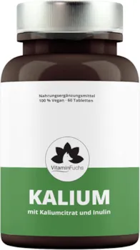Produktbild von VitaminFuchs Kalium Tabletten hochdosiert mit Retard Funktion - 1000 mg Kalium und 240 mg Inulin je Tablette, ideal für Muskeln, Nerven, Blutdruck. Kaliumcitrat 60 Tabletten von VitaminFuchs