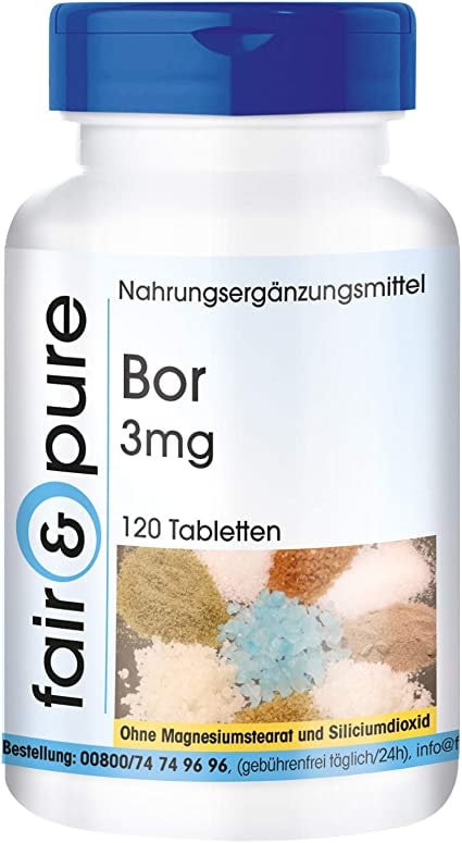 Produktbild von Fair & Pure Bor Tabletten 3mg (Boron) als Natriumtetraborat - vegan - Spurenelement - ohne Magnesiumstearat - 120 Tabletten