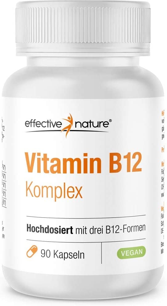 Produktbild von effective nature Vitamin B12 Komplex hochdosiert - 1000 µg Vitamin B12 - Reicht 6 Monate - Mit methylcobalamin und Hydroxycobalamin - Für Veganer geeignet