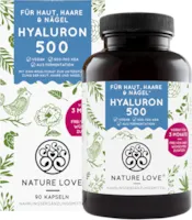Produktbild von NATURE LOVE Hyaluronsäure Kapseln mit Zink Hochdosiert mit 500mg Hyaluron Vegan 90 Stück (3 Monate) - 500-700 kDa - Laborgeprüft, ohne Zusätze und in Deutschland produziert