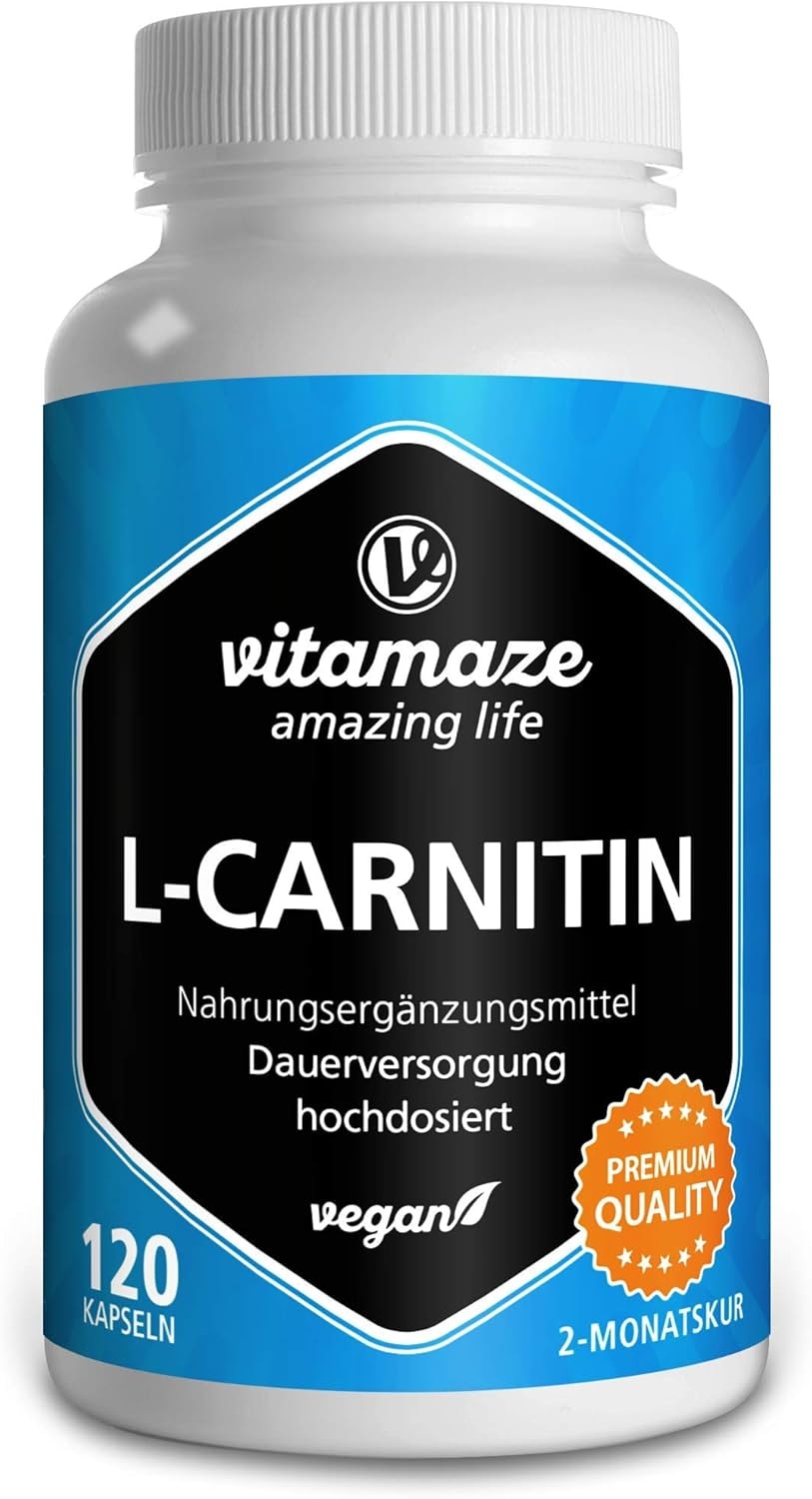 Produktbild von Bewertung Vitamaze amazing life L-Carnitin hochdosiert vegan 680 mg reines L-Carnitin Tartrat pro Tag 120 Kapseln für 2 Monate natürliches Supplement ohne Zusatzstoffe made in Germany