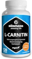 Produktbild von Bewertung Vitamaze amazing life L-Carnitin hochdosiert vegan 680 mg reines L-Carnitin Tartrat pro Tag 120 Kapseln für 2 Monate natürliches Supplement ohne Zusatzstoffe made in Germany