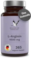 Produktbild von Bewertung BALANCED VITALITY L-Arginin Kapseln - 4500 mg HCL davon 3744 mg L-Arginin pro Tagesdosis 365 vegane Kapseln für 2 Monate ohne Zusatzstoffe laborgeprüft Made in Germany