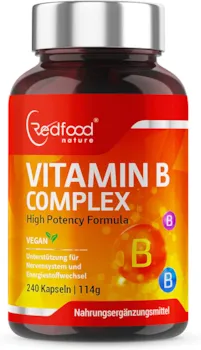 Redfood Vitamin B Komplex hochdosiert Mit 500 µg Vitamin B12 pro Tagesdosis 240 Kapseln 24 Monate