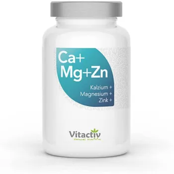 Vitactiv Natural Nutrition - CALCIUM + MAGNESIUM + ZINK, erstklassiger Mineralkomplex für Knochen, Muskeln, Haut und Haare, mit hochwertigem Kalziumcitrat, Magnesiumcitrat und Zinkcitrat, 100% natürlich (100 Tabletten)