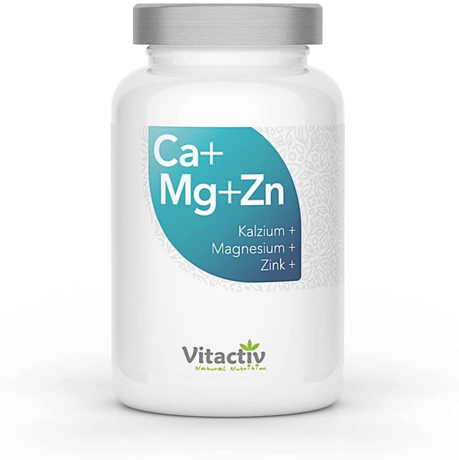 Produktbild von Vitactiv Natural Nutrition - CALCIUM + MAGNESIUM + ZINK, erstklassiger Mineralkomplex für Knochen, Muskeln, Haut und Haare, mit hochwertigem Kalziumcitrat, Magnesiumcitrat und Zinkcitrat, 100% natürlich (100 Tabletten)
