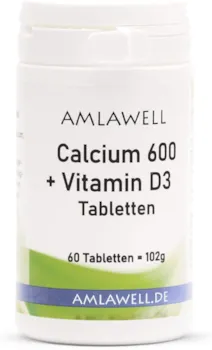 Produktbild von Karl Minck - AMLAWELL Calcium 600 + Vitamin D3 Tabletten – 60 vegane Kalzium Tabletten mit Vitamin D3 (Tagesdosis 600 mg Kalzium und 5 μg Vitamin D)