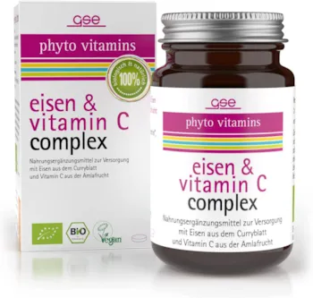 GSE Eisen & Vitamin C Complex Tabletten, 60 Stück, Vitamin C in Bio-Qualität aus dem Curryblatt, 100% vegan und ohne Zusatzstoffe