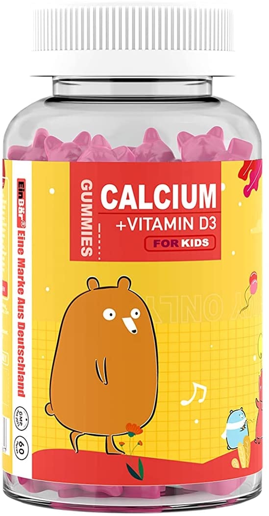 Produktbild von EinBär Calcium+Vitamin D3 Gummibärchen, gut für die Gesundheit der Knochen, zuckerfrei (60ST), leckerer Kirschgeschmack, Made in Germany