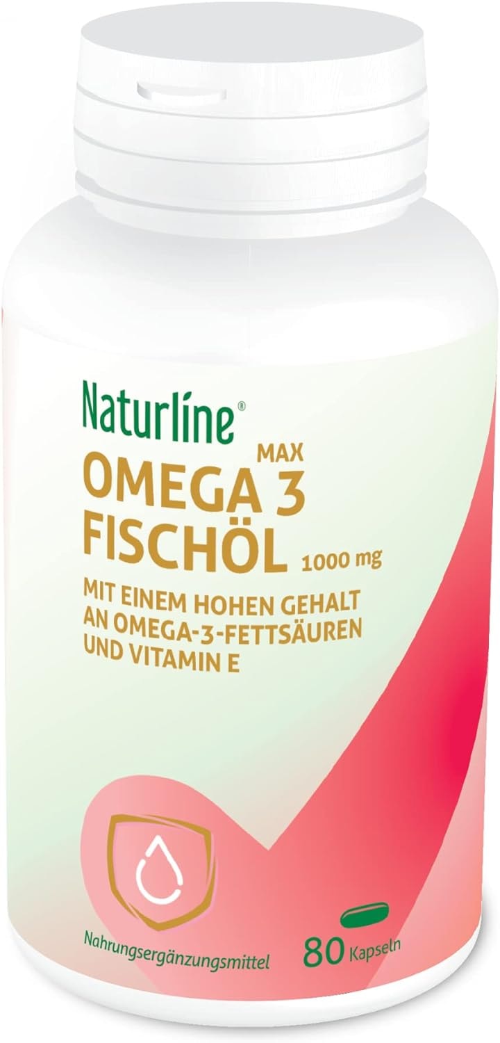 Produktbild von Bewertung Naturline Omega 3 1000mg reines Fischöl mit hoher Dosis EPA und DHA und ohne Nachgeschmack 80 Softgel Omega 3 Kapseln angereichert mit Vitamin E für ein gesundes Herz und Sehvermögen