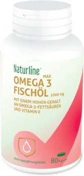 Produktbild von Bewertung Naturline Omega 3 1000mg reines Fischöl mit hoher Dosis EPA und DHA und ohne Nachgeschmack 80 Softgel Omega 3 Kapseln angereichert mit Vitamin E für ein gesundes Herz und Sehvermögen