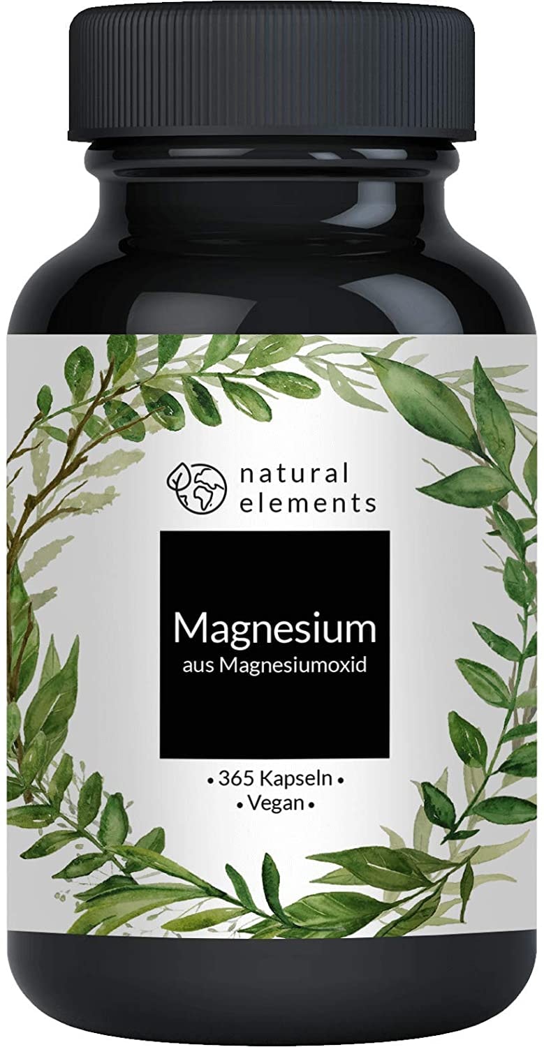 natural elements - Magnesium - 365 Kapseln - 665mg, davon 400mg elementares Magnesium pro Kapsel - Laborgeprüft, hochdosiert, vegan